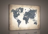 Canvas - Schilderij - Wereldkaart - Geografie - Modern - Continenten - Wereld - Landen - Kaart - (100x75cm)