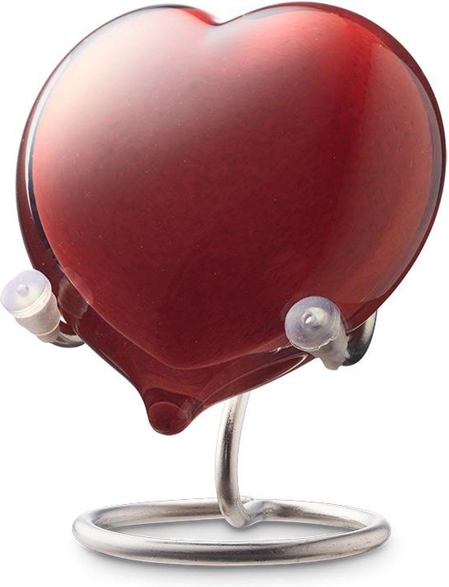 Pebble urn op standaard, as ornament, hart vormige urnen op houder zilver