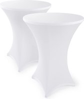 Housses de table de bar extensibles, infroissables - Nappes certifiées Oeko-TEX pour tables de bar Ø 80 - 85 cm, renfort au niveau des pieds, lavables en machine, blanc