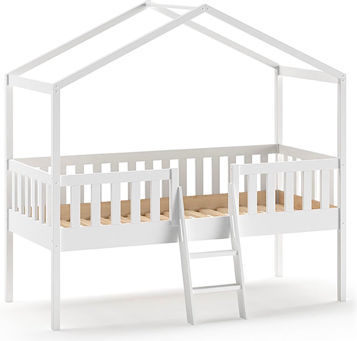 Vipack Kinderbed Dallas 90x200cm - Halfhoogslaper - Kajuitbed - Bed als Huis - Peuterbed - Ledikant - Bedframe Wit