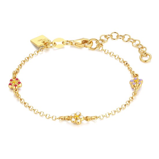 Bracelet Twice As Nice en argent plaqué or 18 carats, fleurs en émail 14 cm + 4 cm