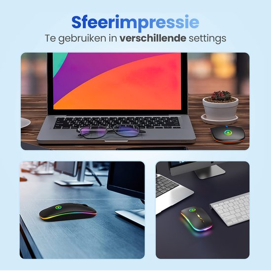 Garpex® Stille Draadloze Muis - Gaming muis - Computermuis - Muis Draadloos - Met LED Verlichting - Oplaadbaar - Zwart