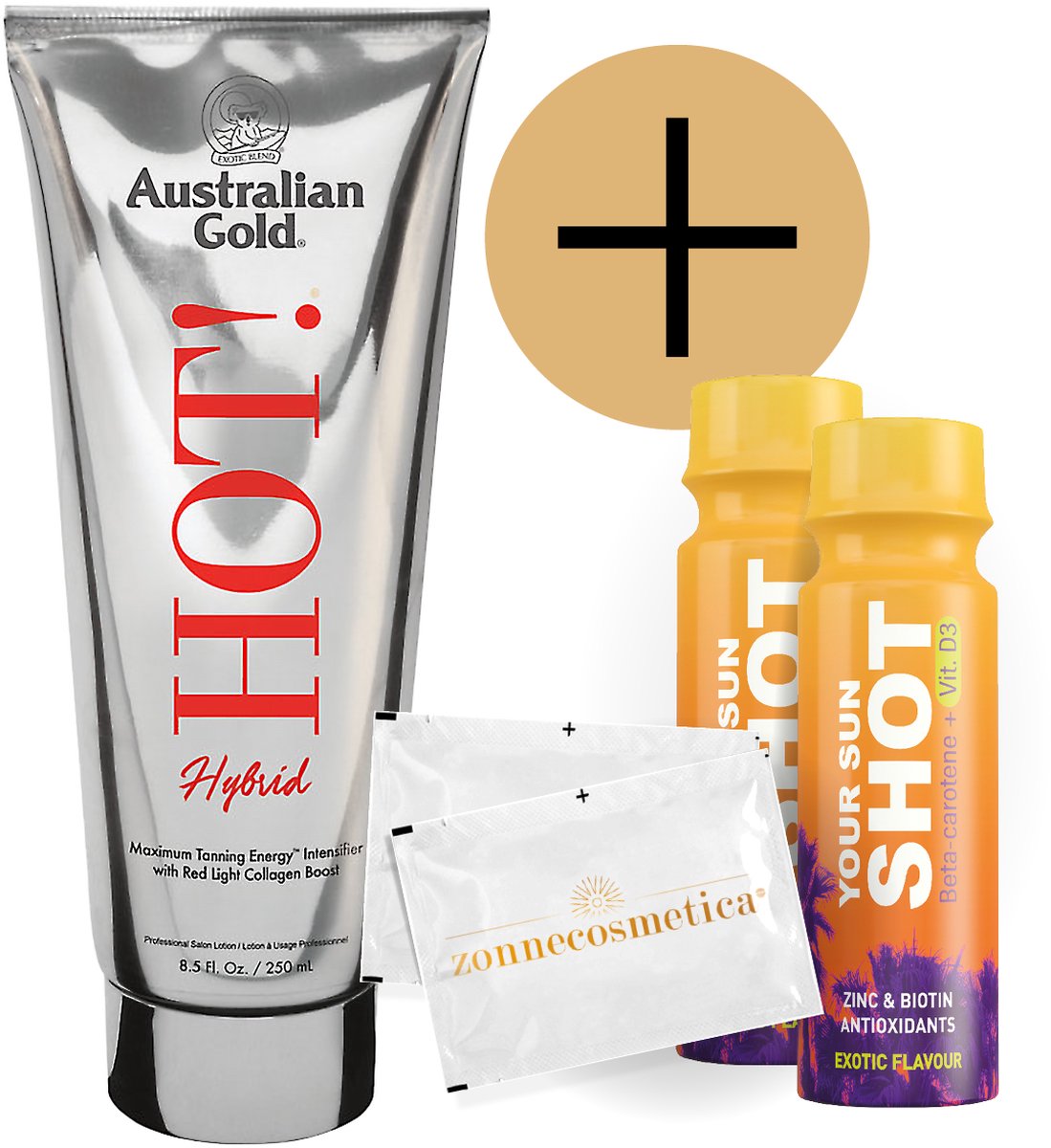 Australian Gold - Hot! Hybrid + 2 Your Sun Shots + 2 Verfrissingsdoekjes