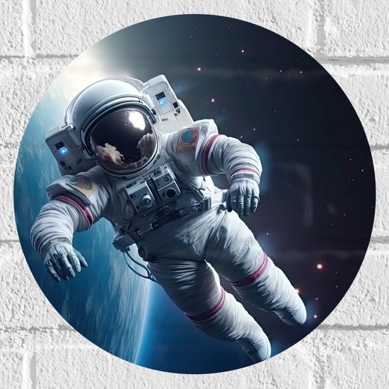 Muursticker Cirkel - Astronaut - Mens - Ruimte - Aarde - Sterren - 30x30 cm Foto op Muursticker