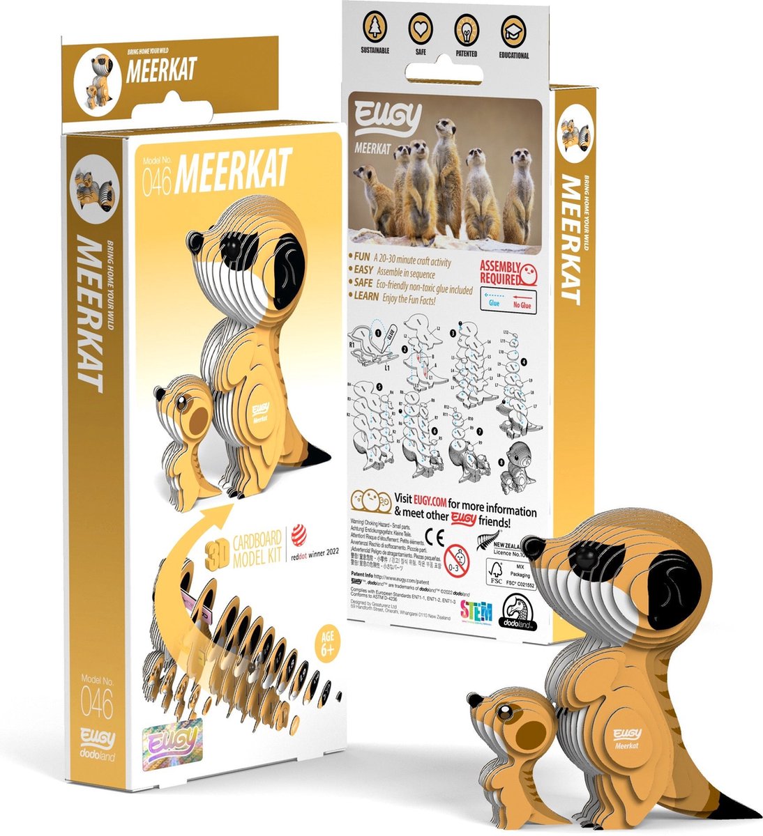 EUGY 3D Puzzel - Meerkat - Wilde Dieren - Duurzaam - Verzamel Ze Allemaal - 6 Jaar