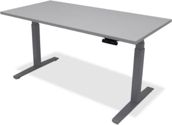 Zit sta bureau - hoog laag bureau - staan zit bureau - staand bureau – verstelbaar bureau – game bureau – 140 x 80 cm – aluminium onderstel – grijs bureaublad