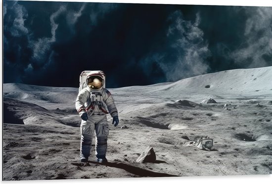 Dibond - Astronaut - Planeet - Mens - Ruimte - Pak - 105x70 cm Foto op Aluminium (Met Ophangsysteem)