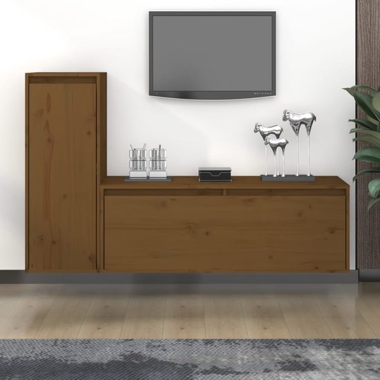 The Living Store Televisiemeubel - Klassiek - Tv-kasten - 100 x 30 x 35 cm - 30 x 30 x 80 cm - Massief grenenhout - Honingbruin