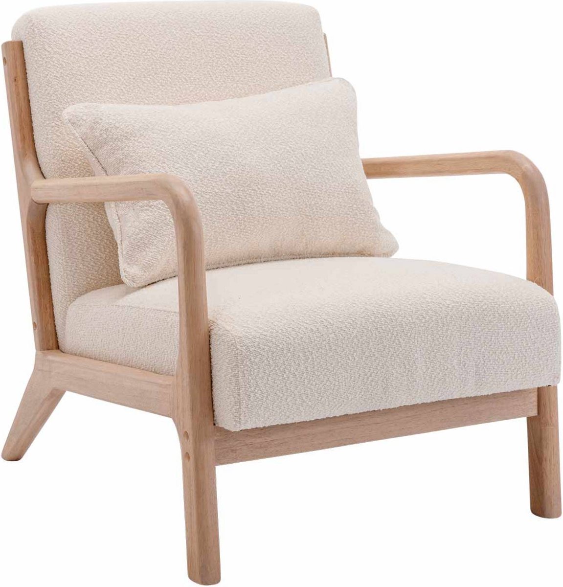 sweeek Scadinavische fauteuil van naturelkleurig hout en getextureerde bouclé - lorens Beige