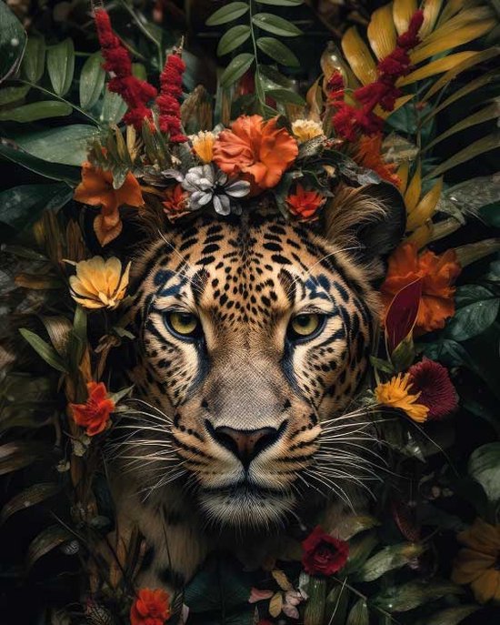 Leopard with Flowercrown Art Print 40x50cm | Poster