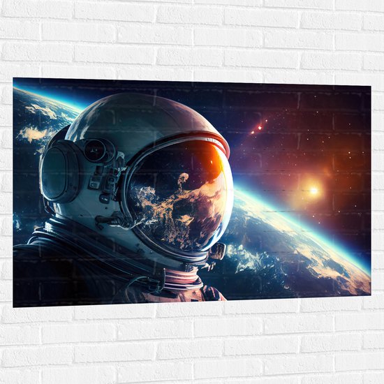 Muursticker - Astronaut - Galaxy - Sterren - Aarde - 120x80 cm Foto op Muursticker