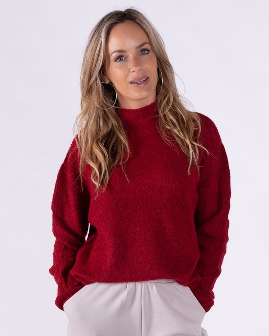 Pull femme rouge en laine mélangée manches longues à col roulé - PORTLAND.