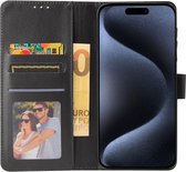 Bookcase Hoesje Geschikt Voor iPhone 15 Pro Max - Wallet Case - Hoesje Met Pasjeshouder - Zwart