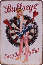 Metalen Plaatje - Darts Bullseye Pin-Up Girl - 20x30cm