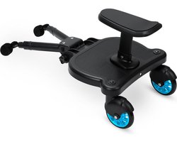 Product: Meerijdplankje Universeel - Meerijdplankje met zitje voor aan de kinderwagen of buggy - Dubbele stevige wielen - Extra stabiel - Verstelbaar - Blauw, van het merk 