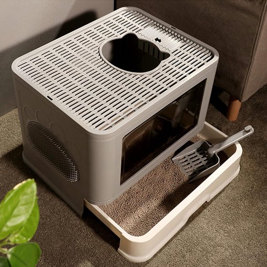 Kattentoilet met Kap - Grote Ingang - XXL Opvouwbare kattenbak - Schep - Kattenborstel - Geen Verspreiding van Geur en Strooisel
