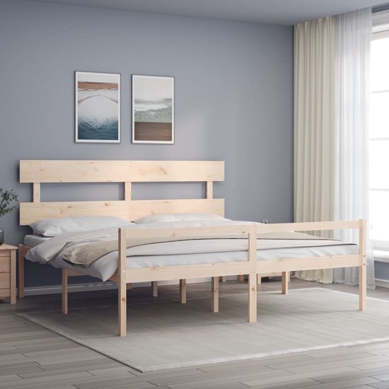 The Living Store Massief Grenenhouten Bedframe - 205.5 x 185.5 x 81 cm - Multiplex Lattenbodem