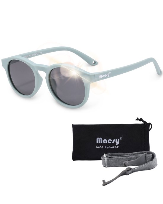 Maesy - lunettes de soleil bébé Bowi - courbure flexible - élastique réglable - protection UV400 polarisée - garçons et filles - lunettes de soleil bébé rondes - bleu clair