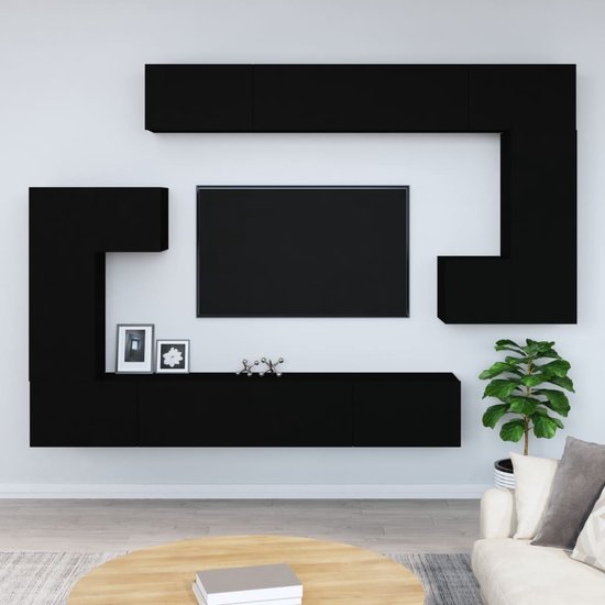 The Living Store Tv-wandmeubel bewerkt hout zwart - Kast