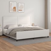 The Living Store Bedframe Wit - Kunstleer - Verstelbaar - Met Poten - Multiplex Lattenbodem - Comfortabele Ondersteuning - 203x206x118/128 cm