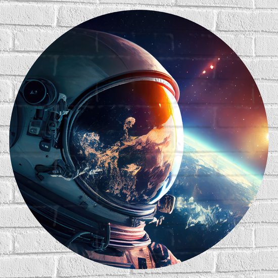 Muursticker Cirkel - Astronaut - Galaxy - Sterren - Aarde - 80x80 cm Foto op Muursticker