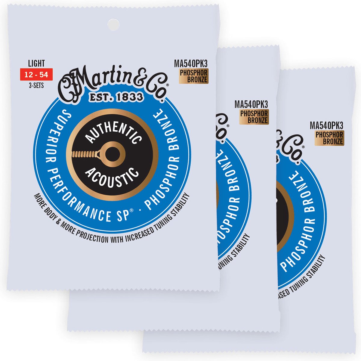 Martin & Co MA540PK3 Phosphor Bronze Akoestische Gitaar Snaren Light 3-Pack (012–054)