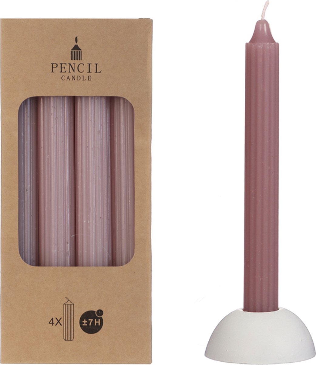 Potlood kaarsen set 4 stuks dia. 2.2 x H 20 cm mauve rose - Dinerkaars - Tafelkaars