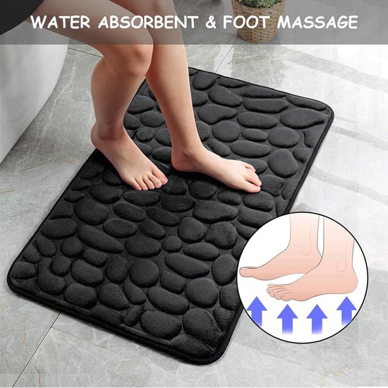 Homaxy Set van 2 badmatten van traagschuim, absorberend, antislip, wasbaar, 40 x 60 cm 50 x 76 cm, zwart