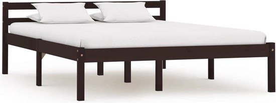 The Living Store Massief grenenhouten bedframe - 140 x 200 cm - Donkerbruin