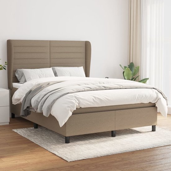 vidaXL - Sommier tapissier - avec - matelas - tissu - taupe - 140x190 - cm
