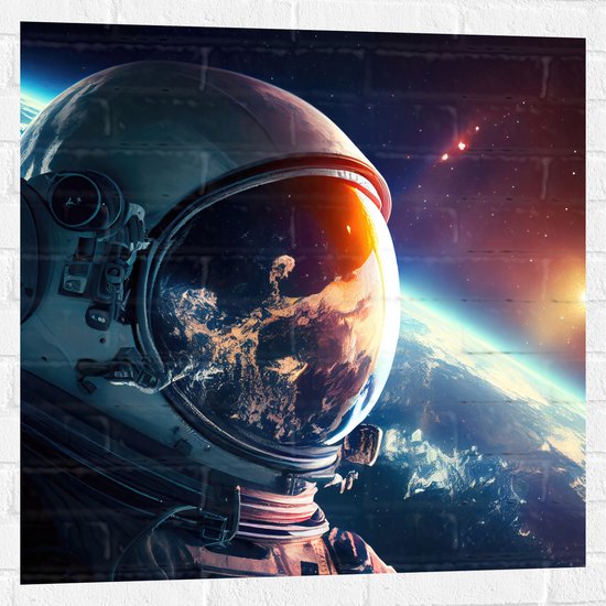 Muursticker - Astronaut - Galaxy - Sterren - Aarde - 80x80 cm Foto op Muursticker