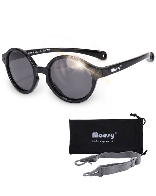 Maesy - lunettes de soleil bébé Noah - 0-2 ans - flexibles pliables - élastique réglable - protection UV400 polarisée - garçons et filles - lunettes de soleil bébé ovales - noir