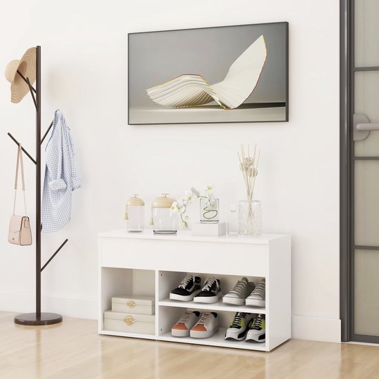 The Living Store Banc de rangement - Meuble à chaussures - Wit - 80 x 30 x  45 cm -... | bol