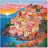 Graphic Message - Schilderij op Canvas - Cinque Terre - Kleurrijk Dorp
