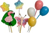 Luna Balunas Flamingo Taarttopper Vlinder - Cake Decoratie Feestversiering - Verjaardag Taart topper Tropical