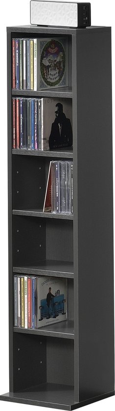 CD/DVD Kast Compartiment Anita - Kast - Met 6 Planken - 90x20x20 cm - Donkergrijs - Spaanplaat - Modern Design