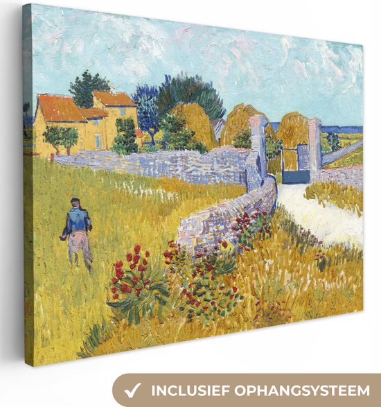 Canvas schilderij 160x120 cm - Wanddecoratie Boerderij in de Provence - Vincent van Gogh - Muurdecoratie woonkamer - Slaapkamer decoratie - Kamer accessoires - Schilderijen