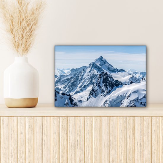 Peinture sur toile Montagnes - Neige - Hiver - Nature - Paysage - 30x20 cm - Décoration murale
