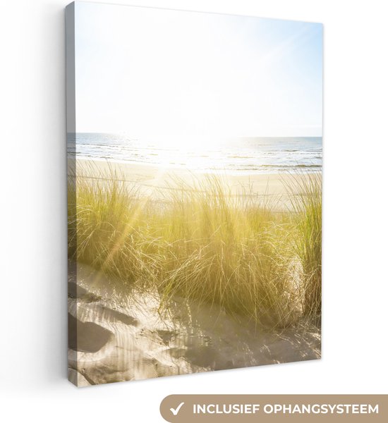 Canvas Schilderij Strand - Duin - Zon - Zee - Zomer - 60x80 cm - Wanddecoratie