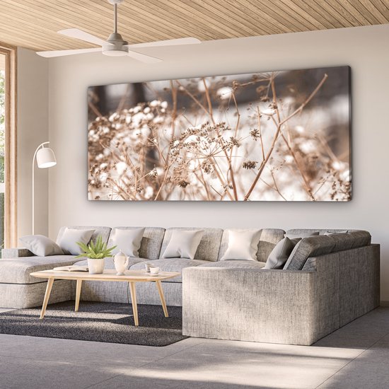 Peinture sur toile 160x80 cm - Décoration murale Fleurs séchées - Wit - Plantes - Décoration murale murale salon - Décoration chambre - Accessoires de chambre - Peintures