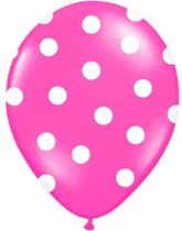 Partydeco - Ballonnen Fuchsia dots wit 50 stuks