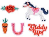 Partydeco - Iron on patches Giddy up 5 stuks