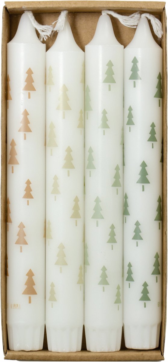 Rustik Lys - Dinerkaarsen 'Pine Tree' (Set van 4, Groen)