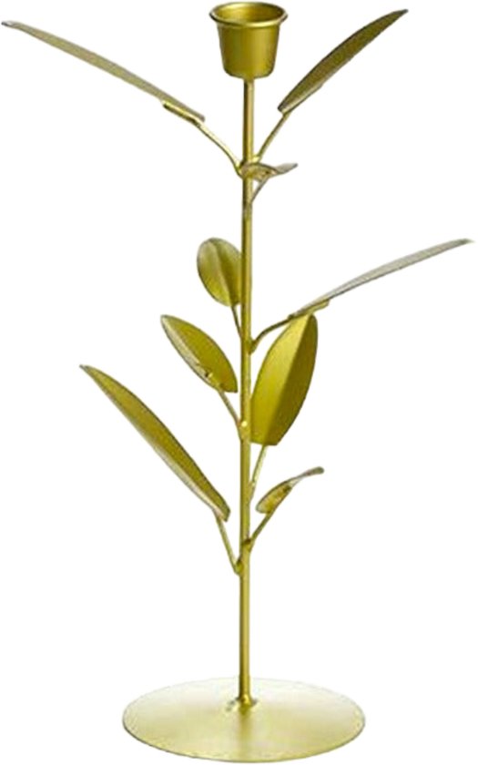 Élégant bougeoir en acier doré à feuilles - Rustik Lys - hauteur 26 cm