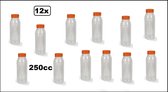 12x Flesje helder 250cc met vaste oranje dop- vernieuwd - gerecycled PET drinken jus sinas cola sappen dranken