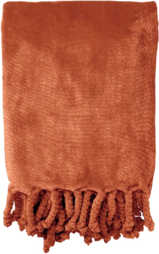Dutch Decor - FLORIJN - Plaid 150x200 cm - grote fleece plaid met flosjes - Potters Clay - oranje terra