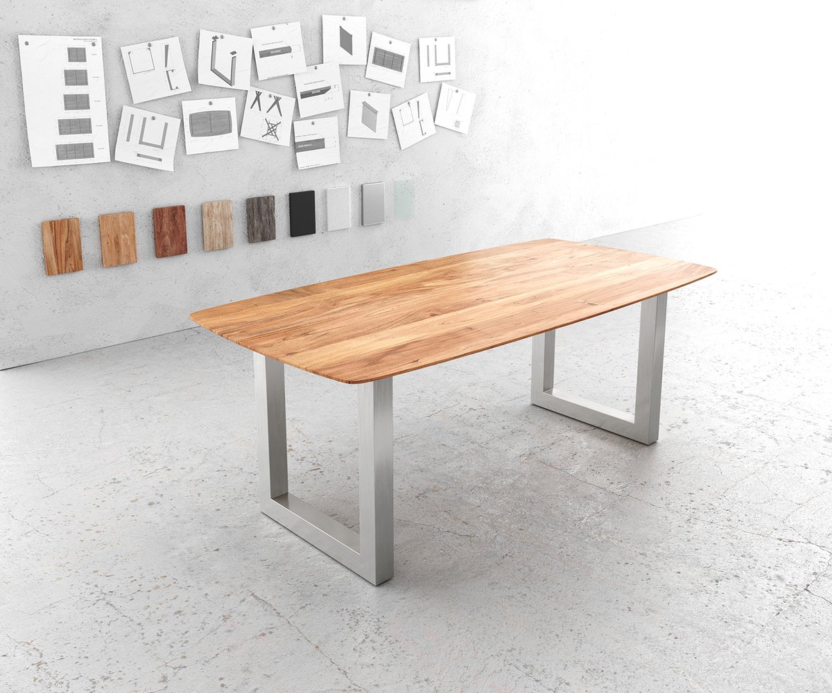 Eettafel Edge Boot acacia natuur 200x100 edelstaal breed zwitserse rand eettafel