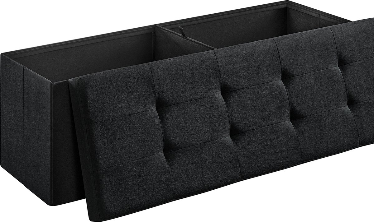 Opvouwbare XL Hocker - Poef/Zitbank - opbergdoos - 300 kg maximale statische capaciteit met verdeler - 120 l - kunstlinnen - zwart - 110 x 38 x 38 cm