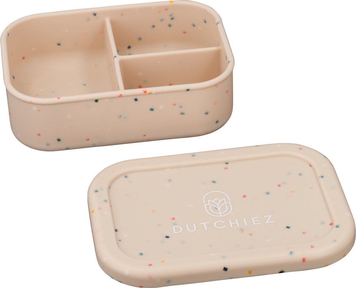 Dutchiez- Siliconen Lunchbox- Ginger Beige- Dots - Lunchbox voor kinderen - Snackbox voor volwassenen - BPA vrij