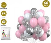 FeestmetJoep® 60 stuks ballonnen Zilver, Roze & Wit – Verjaardag Versiering